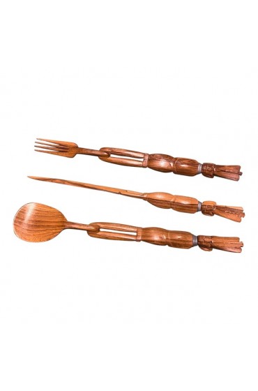 Home Tableware & Barware | Mid 20th Century Vintage African Hand Carved Solid Wood Salad Serving Utensils – Set of 3 - IQ01936