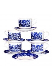 Home Tableware & Barware | 1960s Churchill and Currier & Ives English Ironstone Blue and White Transferware Cups and Saucers - 11 Piece Set - NH18479