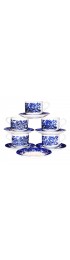 Home Tableware & Barware | 1960s Churchill and Currier & Ives English Ironstone Blue and White Transferware Cups and Saucers - 11 Piece Set - NH18479