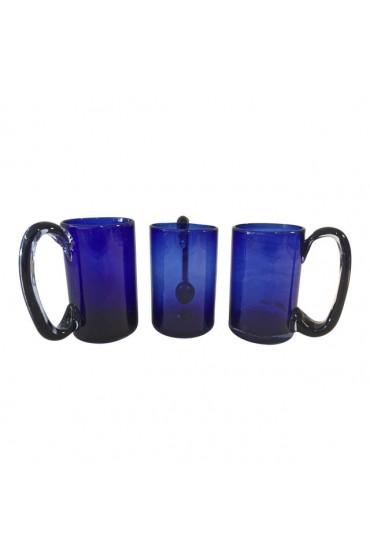 Home Tableware & Barware | 1970s Hand Blown Mexican Cobalt Mugs - Set of 3 - YW83676