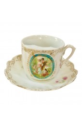 Home Tableware & Barware | Antique German Hand-Painted Mustache Cup & Saucers Set- 2 Pieces - IY71320