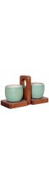 Home Tableware & Barware | Ceramic Mugs and Oak Tray from Kéramos, France, 1950s, Set of 3 - EV48368