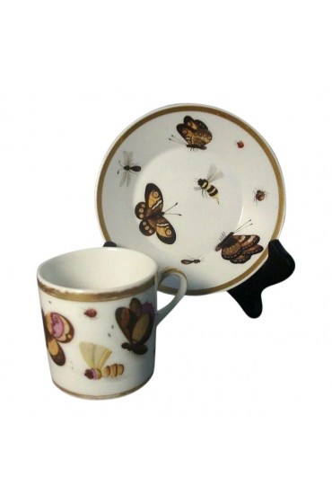 Home Tableware & Barware | Early 19th Century Old Paris Porcelain Bug & Butterfly Pattern Cup & Saucer - A Pair - BI04121