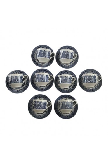 Home Tableware & Barware | English Blue Chinoiserie Tea Coffee Cups and Saucers - Set of 8 - ZC88489