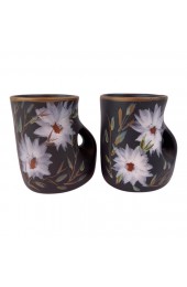 Home Tableware & Barware | Mid-Century Modern Terracotta Black Floral Mugs Signed Vallauris France - Set of 2 - OE14114