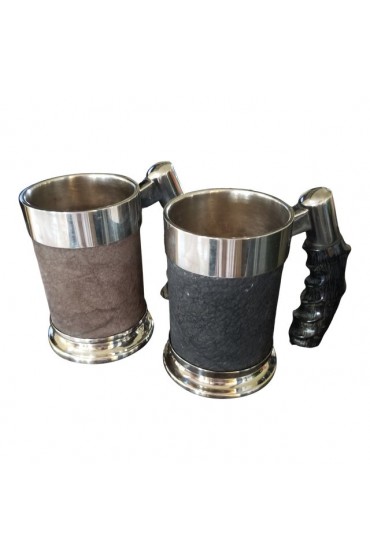 Home Tableware & Barware | Two Leather and Silver Plate Mugs - PW22025