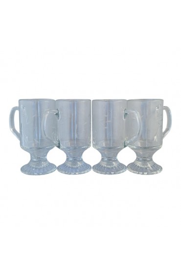 Home Tableware & Barware | Vintage 1960s Princess House Footed Clear Pressed Cut Glass Mugs Latte Glasses - Set of 4 - OT44637