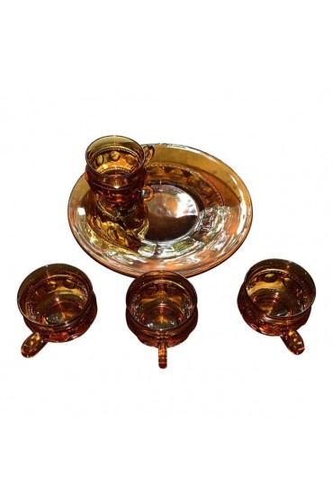 Home Tableware & Barware | Vintage Indiana Glass Amber Kings Crown Thumbprint Snack Plates & Cups - 9 Pieces, Reduced Final - SB14715