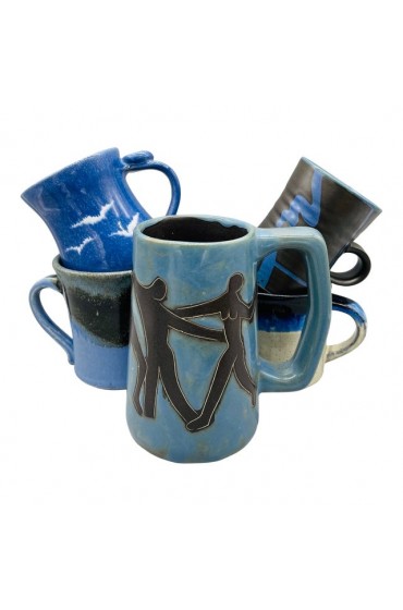 Home Tableware & Barware | Vintage Mismatched Studio Pottery Blue & Black Mugs- Set of 5 - SQ91696