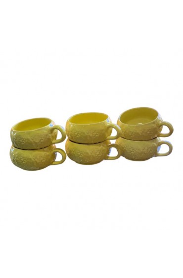 Home Tableware & Barware | Vintage Secla Majolica Yellow Cabbageware Soup Cups - Set of 6 - WD78499