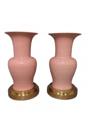 Home Decor | C. 1980s Hollywood Regency Style Palace Floor Vases on Brass Stands - a Pair - ET04089