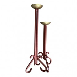 Home Decor | Circa 1970 Rustic Hand-Forged Iron Candle Holders With Brass Cups- Set of 2 - TF68658