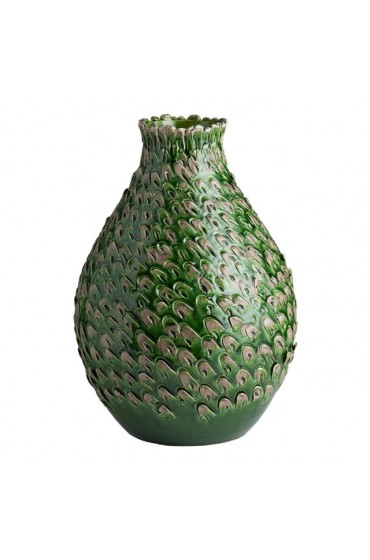 Home Decor | Green and Grey Feathered Vase, Large - IS63477