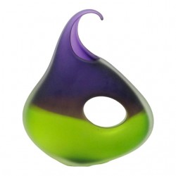 Home Decor | Hand-Blown Satin Glass Teardrop Donut Hole Vase in Green and Purple - Signed by Artist - QA12121
