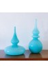 Home Decor | Mid 20th Century Gourd-Shaped Stupa Bud Vases in Hand Blown Turquoise Glass - a Pair - KT59336