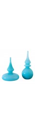 Home Decor | Mid 20th Century Gourd-Shaped Stupa Bud Vases in Hand Blown Turquoise Glass - a Pair - KT59336