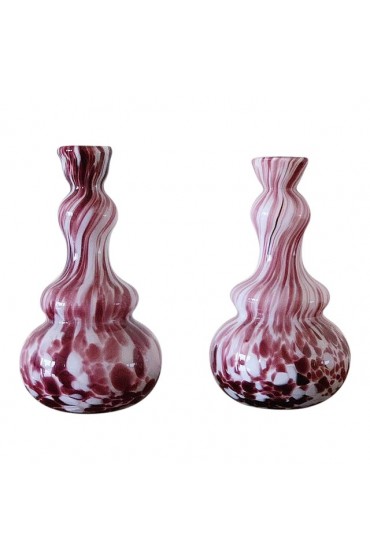 Home Decor | Mid 20th Century Purple and White Marbled Art Glass Vases - a Pair - XU26125