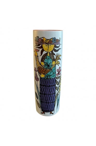 Home Decor | Mid-Century Faience Karneval Vase Girl With Rooster by Stig Lindberg for Gustavsberg Sweden - YC34710