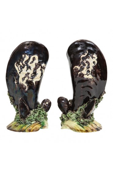 Home Decor | Portuguese Majolica Mussels Spill Vases - a Pair - CU04873