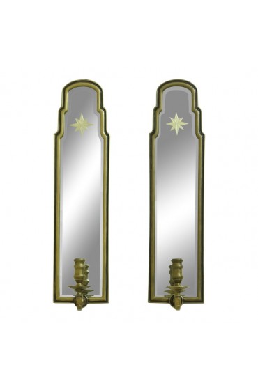 Home Decor | Regency Solid Brass Mirrored Candle Wall Sconces - a Pair - HV29735