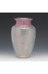 Home Decor | Signed Steuben Ver-De-Soie Threaded Art Glass Vase, Iridescent Opaque Body, Pink/Red Threading. Ground Pontil, Acid Stamped Steuben Fleur De Lis - TK39635