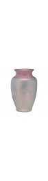 Home Decor | Signed Steuben Ver-De-Soie Threaded Art Glass Vase, Iridescent Opaque Body, Pink/Red Threading. Ground Pontil, Acid Stamped 