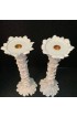 Home Decor | Tall White Leaf Candle Stick Holders - a Pair - RK05382