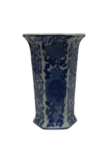 Home Decor | Vintage Chinese Chinoiserie Hexagon Shaped Vase - CR42894