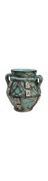 Home Decor | Vintage Moroccan Teal Ceramic Vase With Silver Inlay - MU18785