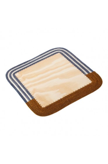 Home Tableware & Barware | Square Sisal & Wood Stripe Placemat Tobacco/Ink/Cream - WM90354
