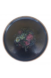 Home Tableware & Barware | 1920s Black Vintage Rustic Papier Mache Round Floral Tray - SG60771