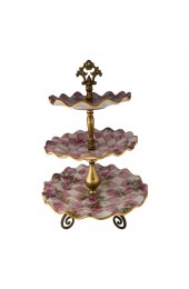 Home Tableware & Barware | 2000s Mackenzie Childs 3-Tier Pink Rose Petal Pottery Ceramic Stand - MJ08196