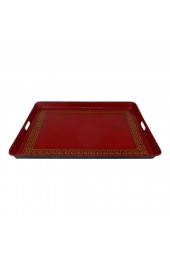 Home Tableware & Barware | Vintage Oversized Large Metal Tole & Interior Linen Wrapped & Glazed Greek Key Motif Tray With Cut-Out Handles - XQ85793