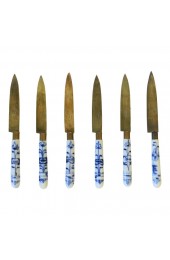 Home Tableware & Barware | German Blue and White Porcelain and Bronze Knife Set - Set of 6 - SB39708
