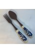 Home Tableware & Barware | Mid-Century Blue Willow Porcelain & Wood Salad Utensils - 2 Pieces - TS00827