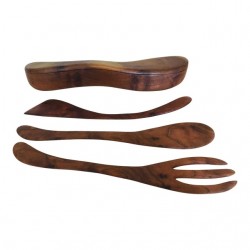 Home Tableware & Barware | Mid-Century Modern Dreamware Hand-Carved Wooden Salad & Pasta Utensil Set- 4 Pieces - UI67888