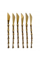 Home Tableware & Barware | Set of 6 Gold Plated Faux Bamboo Appetizer Spreader Knives - NR44465