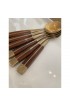 Home Tableware & Barware | Vintage Brass & Wood Serving Spoons- Set of 6 - ZB45894