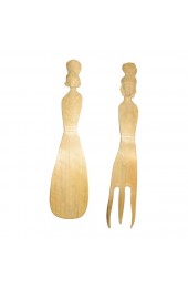 Home Tableware & Barware | Vintage Hand Carved Wood Indonesian Salad Fork + Spoon Serving Set - WG85439