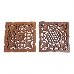 Home Tableware & Barware | 1970's Hand Carved Shesham Wood Trivets - a Pair - UN46285