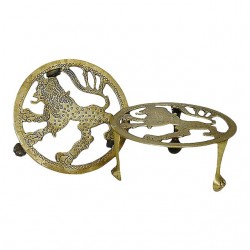 Home Tableware & Barware | Antique English Brass Scottish Lion Trivets, a Pair - LO06510