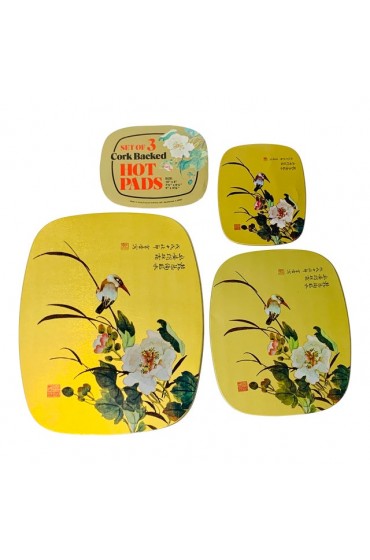 Home Tableware & Barware | Mid-Century Vintage Asian Birds Cork Trivet Hot Pads- Set of 3 - ED43675