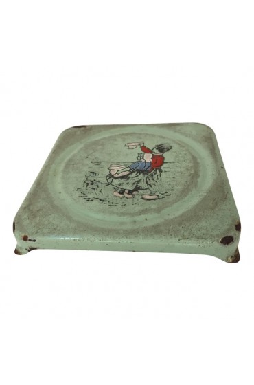 Home Tableware & Barware | Vintage French Pressed Square Metal Enameled Hand-Painted Trivet - DH31610