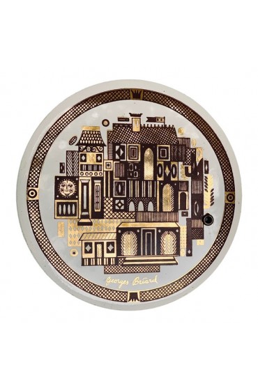 Home Tableware & Barware | Vintage Mid-Century Modern Georges Briard Raised Gold on Porcelain Trivet - RK21184