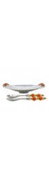 Home Tableware & Barware | Metal and Beaded Glass Salad Bowl and Utensils - Set of 3 - MW03909