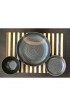 Home Tableware & Barware | Mid Century Japanese Ceramic Porcelain Stoneware Black Plate Bowl Dish Set for Six Calligraphy Stroke Bronze Vintage Set of 18 Peices - JA94344