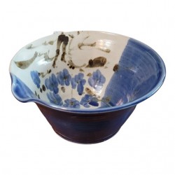 Home Tableware & Barware | Vintage Studio Art Pottery Blue Taupe Bowl - Floral Glaze Signed 