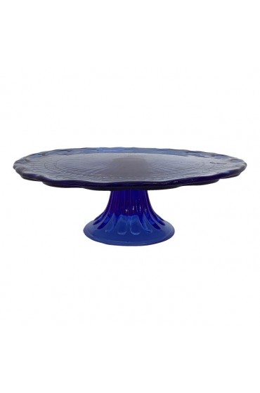 Home Tableware & Barware | 1930s Blue Pressed Glass Pedestal Cake Stand - MX25204