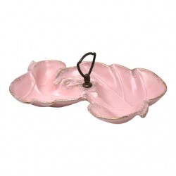 Home Tableware & Barware | 1950's Pink and Gold Ceramic Leaf Dish With Handle - XW28610
