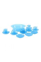 Home Tableware & Barware | 19th Century French Blue Opaline Glass Cups & Saucers With Serving Bowl & Dessert Bowl/ Plates - Set of 16 - GF63622